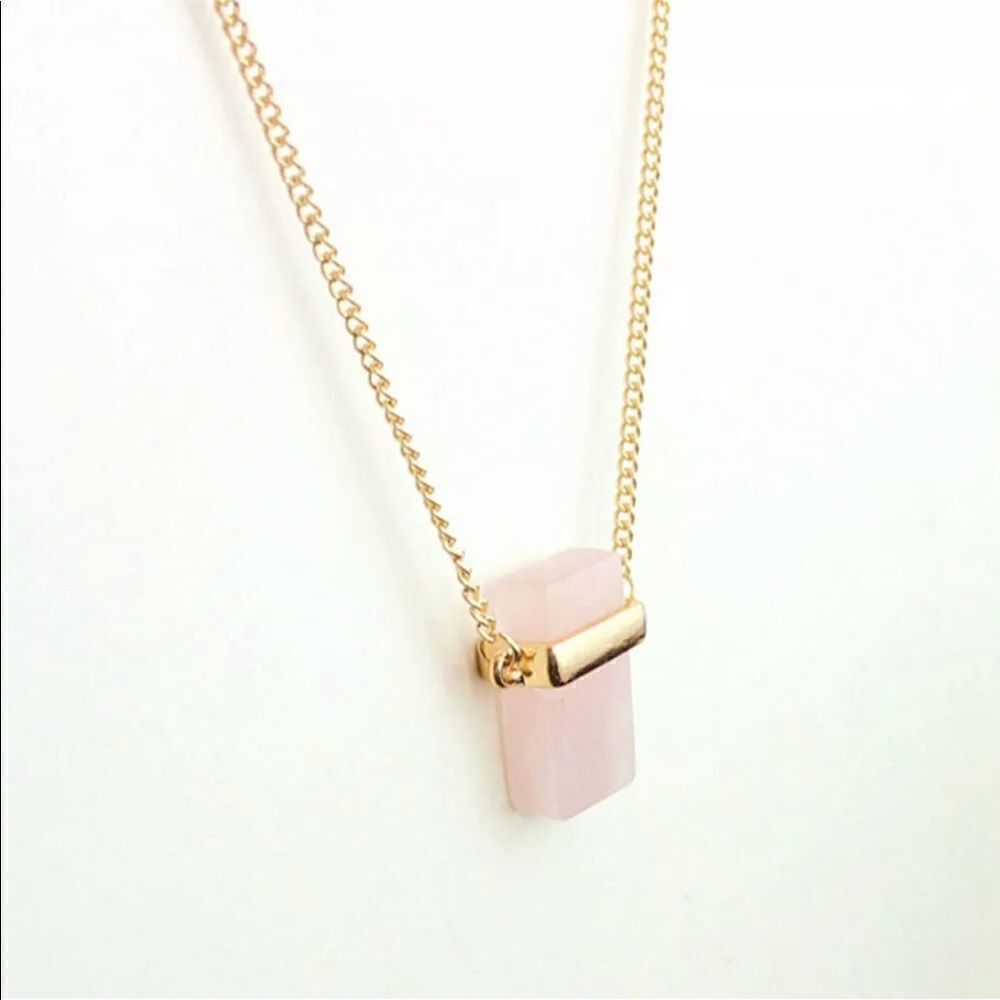 The Rose Quartz Gold Plated Long Chain With Rose Quartz pendant